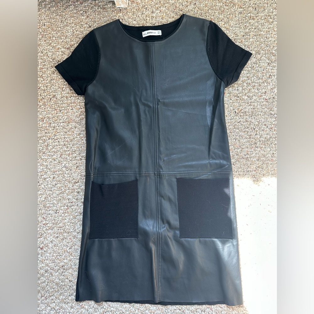 Zara Black Faux Leather Knit Dress